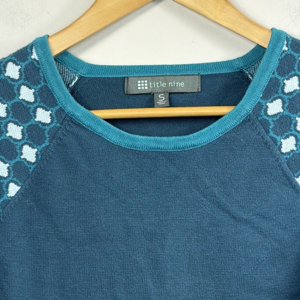 Title Nine Cotton Blend Teal Blue Raglan Sleeve Sweater Size S - Picture 2 of 9